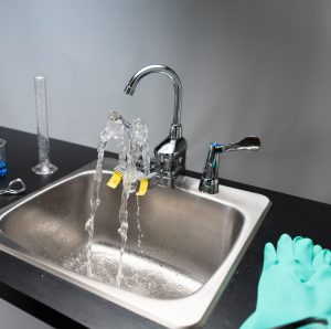 Bradley’s New Combined Halo Swing-Activated Faucet and Eyewash Saves Space in Any Work Environment