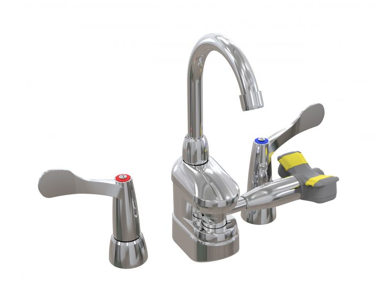 Bradley’s New Combined Halo Swing-Activated Faucet and Eyewash Saves Space in Any Work Environment